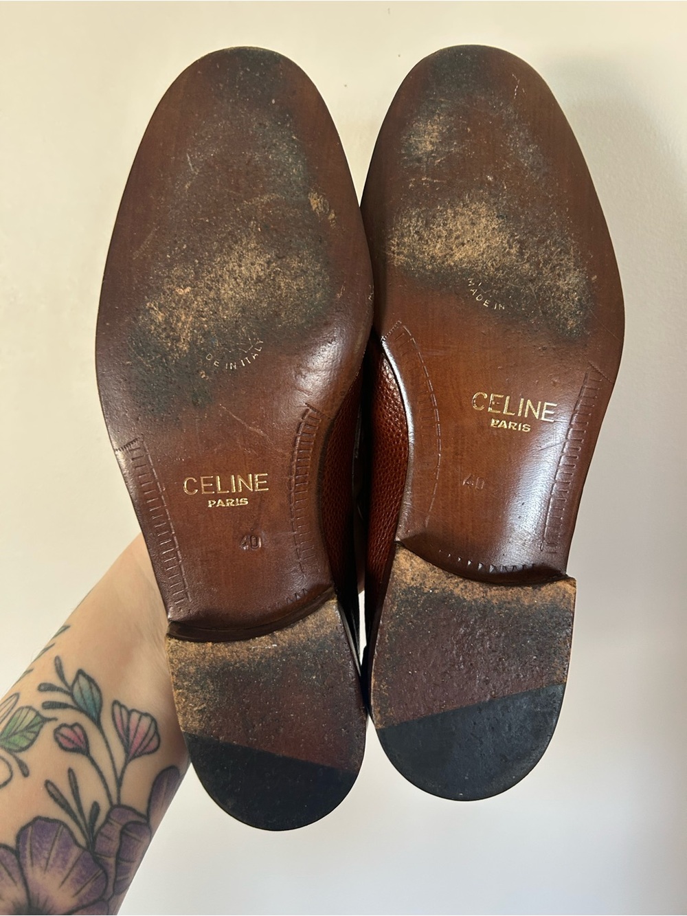 Vintage Celine Pebble-grain Leather Penny Loafers Size 40 Brown - Picture 7 of 8